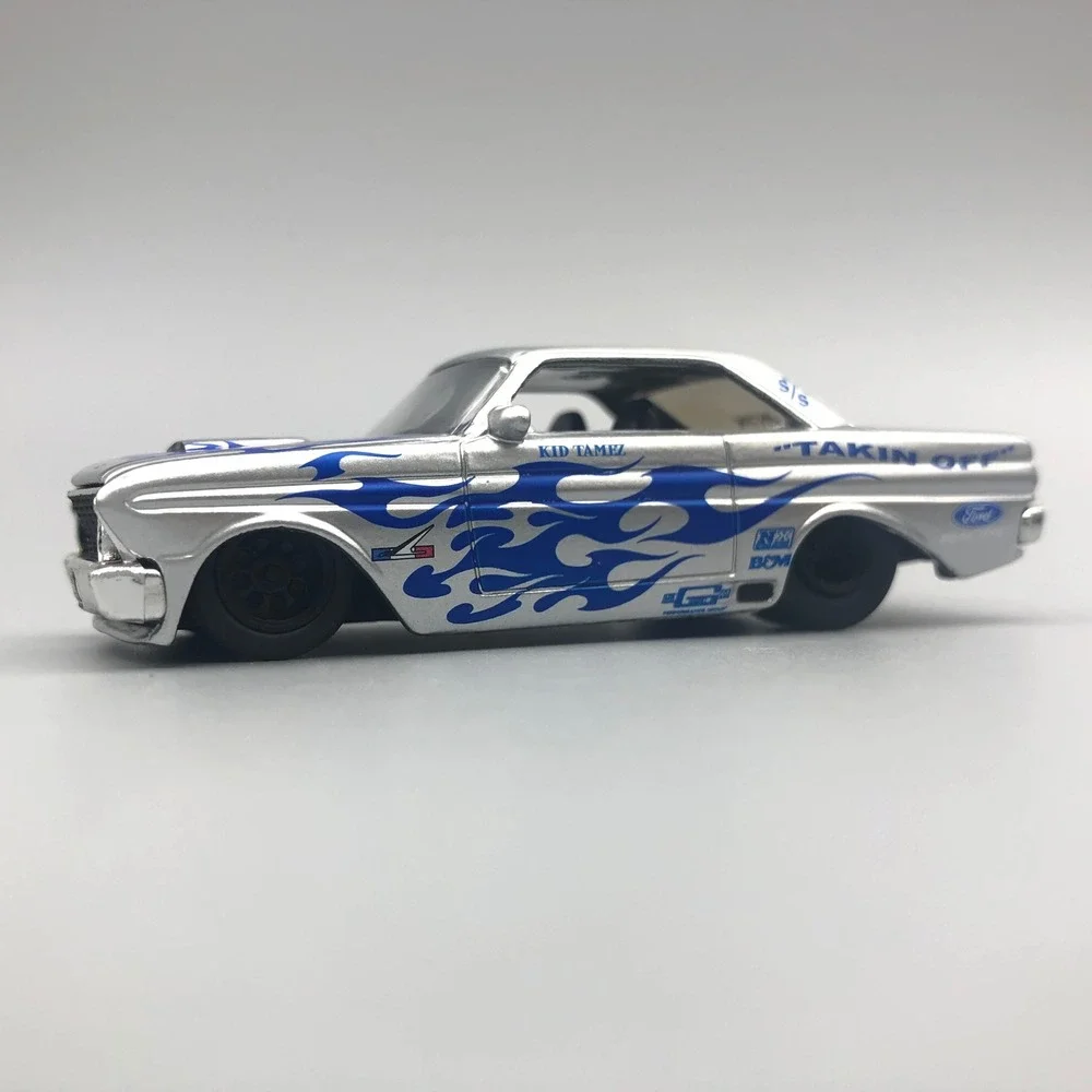 Jada 1964 Ford Falcon Car Blue &‎ Silver Flames Diecast Rubber Racing Tires 1/64